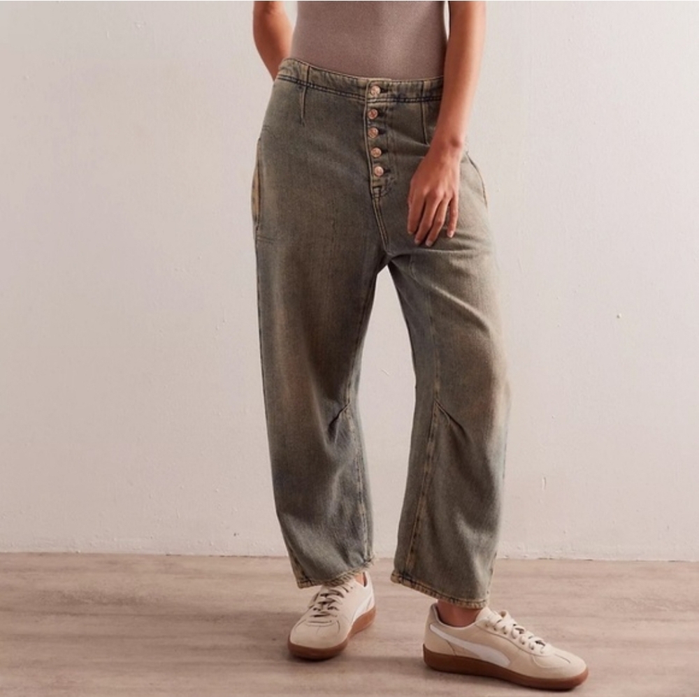 We The Free Olive Greenish gray Button-Front Jeans